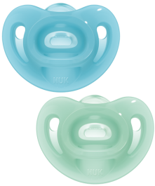 100 % Silikon für zarte Haut NUK Sensitive Schnuller 0–6 Monate blau & grün BPA-frei 2 Stück 