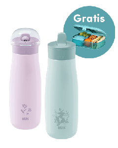 NUK Mini-Me Flip Trinkflasche aus Edelstahl 500ml mit 2in1 Trinkaufsatz und gratis Sistema Ribbon Lunch Box