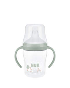 NUK Perfect Match Trinklernflasche, mit weicher Silikon-Trinktülle, 150ml, auslaufsicher, ab 6+ Monate, 1 Stück, grün, Motiv Schafe