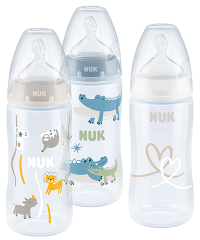 3x NUK First Choice Plus Cars Babyflasche je 300ml 6-18m mittelfein gelocht blau