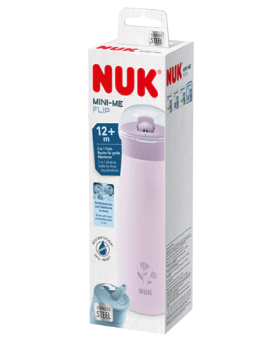 NUK Mini-Me Flip Trinkflasche aus Edelstahl 500ml mit 2in1 Trinkaufsatz